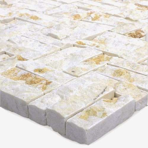 Naturstein Mosaik Fliesen Parkett Splitface 3D Beige Wandverkleidung Verblender