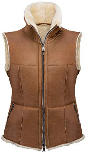Werner Christ ® Damen Lammfellweste Weste aus echtem Lammfell, Fell, vielseitige warme Fellweste auch als Reitweste, Outdoorweste & Winterweste geeignet, in hellbraun Gr. 38