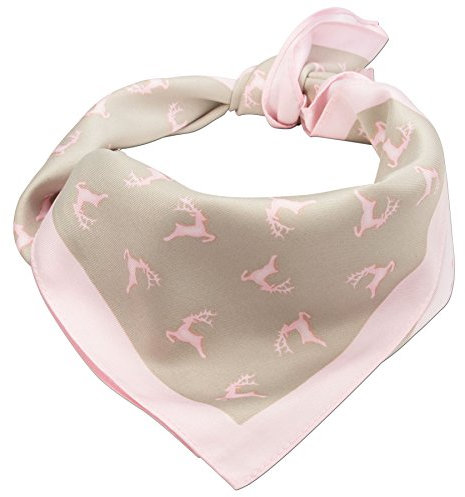 Alpenflüstern Damen Trachten-Nickituch Springende Hirsche ATX03700029 rosa-braun, ca. 50 cm x 50 cm, Rosa-braun