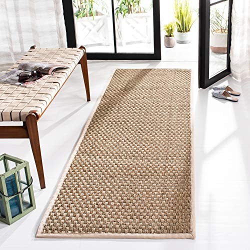 Safavieh Tapis en Fibres Naturelles Salon, Salle à Manger, Chambre à Coucher - Natural Fiber Collection, Tapis à Poil Court, Naturel et Brun, 76 x 183 cm