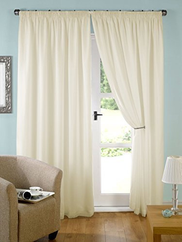 John Aird Pair Cream Lined Tape Top Voile Curtains (65 wide x 90 drop)