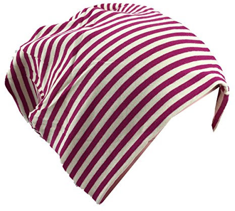 Miobo Kinder Slouch Beanie Mütze,Baumwolle,Streifen (DE/NL/SE/PL, Numerisch, 48, 53, Orchidee/Weiß)
