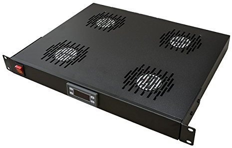 Kenable 1U 19 Rack Mount Thermostatic Fan Tray, 4x 120mm Fans, UK Plug, Below 30 dB Noise, Server Rack Mount Fan Tray