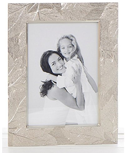 Deluxe Premium Quality Embossed Textured MAPLE LEAF/Family Tree - Silver Metal Photo Frame - 5 x 7