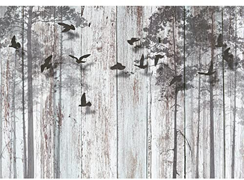 Runa Art Papel tapiz fotográfico Resumen de diseño de madera pájaros Moderna Lana Sala Cuarto Salón - Made in Germany - Azul negro 9104010a