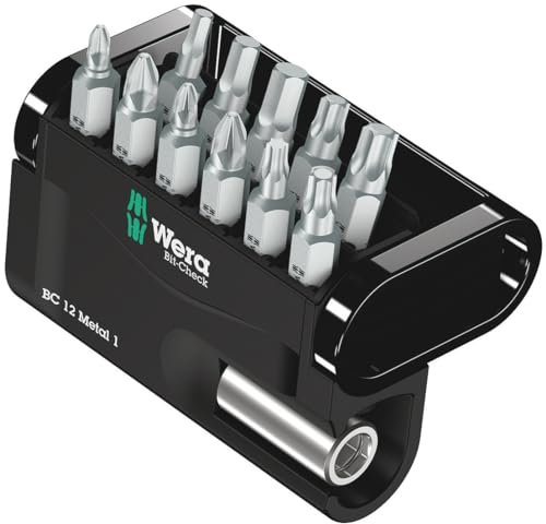 Wera Bit-Check 12 Metal 1 General Purpose bit set for drill/drivers, Metal jointing PZ,PH,Hex-Plus,TX 12 piece, 05057424001