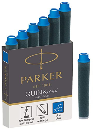 Parker Tintenpatronen für Füller, kurze Patronen, blaue QUINK Tinte, 6 Stück
