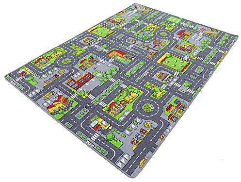 HEVO Stadt Mix Strassen Spielteppich | Kinderteppich 200x400 cm mit Antirutsch Rücken