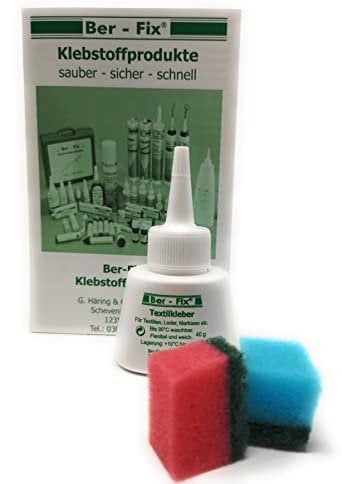 Ber-Fix 40g Transparent Textilkleber für alle Naturfasern, waschmaschinenfest, weich, elastisch, flexibel, wasserfest, für Stoffe, Kleben statt Nähen