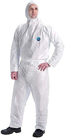 DuPont Tyvek 400 Dual Chemikalienschutzkleidung, KategorieII, Typ 5 und 6 Vorderseite aus Tyvek Einsatz aus SMS auf der Rückseite Weiß Größe L