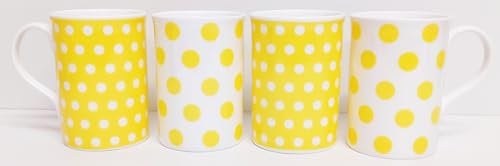 fromeuropewithlove Yellow Dots & Spots Mugs Fine Bone China Set of 4 Yellow Mugs Hand Decorated in the UK