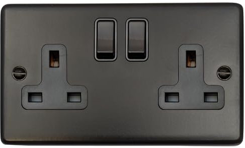 Matt Black Double Socket (Black Switch) - CFB10B