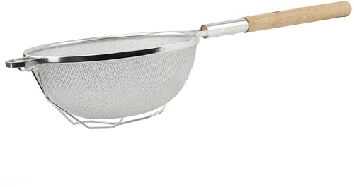 Winco 12 Double Mesh Strainer, Reinforced, Round Hdl, Nickle Plated
