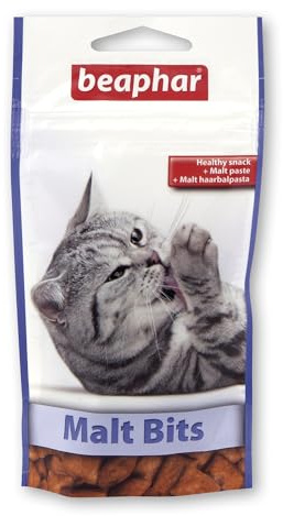 Beaphar - Malt Bits for Cats – Delicious, Crunchy Treats Filled With Malt Paste to Help the Natural Passage of Hair and Control Hairballs - Resealable Pack – For Cats of All Ages & Breeds – 75 treats