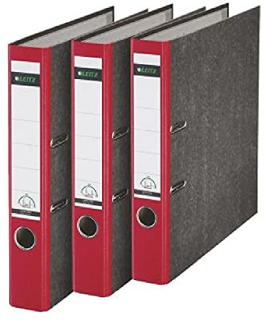 Leitz Qualitäts-Ordner, 3er-Pack, Wolkenmarmor-Papier, A4, 5,2 cm Rückenbreite, Rot, 310315025