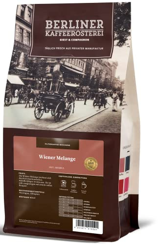 Berliner Kaffeerösterei - Wiener Melange (250g / ganze Bohne), Röstgrad Kaffee: mittel, 100% Arabica Bohnen, Aromaprofil: Nussig/Röstig/Süß