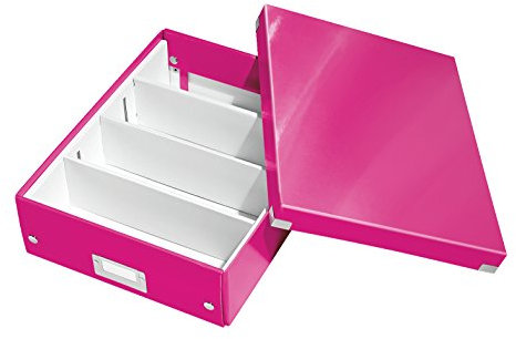 Leitz, Boîte à Compartiments Click et Store A4, Format Medium, Rangement Flexible 2-4 Compartiments, Superposable, Finition PP, Maison Bureau, Rose WOW, 60580001