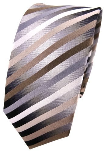 TigerTie - schmale Designer Seidenkrawatte in braun silber anthrazit gestreift