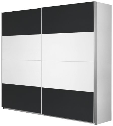 Rauch Möbel Quadra Kleiderschrank, Schwebetürenschrank, 2-türig, inkl. Zubehörpaket Basic 2 Einlegeböden 2 Kleiderstangen, Farbe Alpinweiß/Grau metallic, BxHxT 136x210x62cm