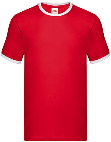 Fruit of the Loom Herren T-Shirt Gr. L, Mehrfarbig - Rot/Weiß