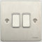 Schneider Electric GU1222WSS Ultimate Flat Plate, Stainless Steel with White Insert, Double, 2 Way Light Switch, 16 AX