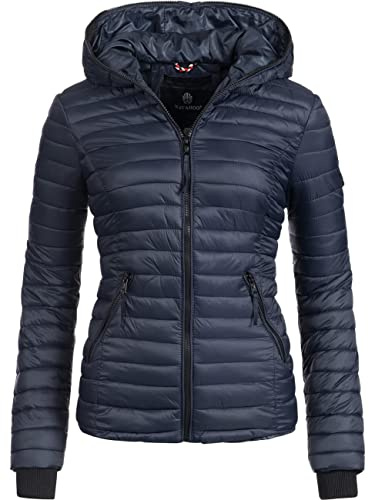 Navahoo Damen Damen leichte Übergangsjacke Steppjacke mit Kapuze Kimuk Navy Gr. XXL