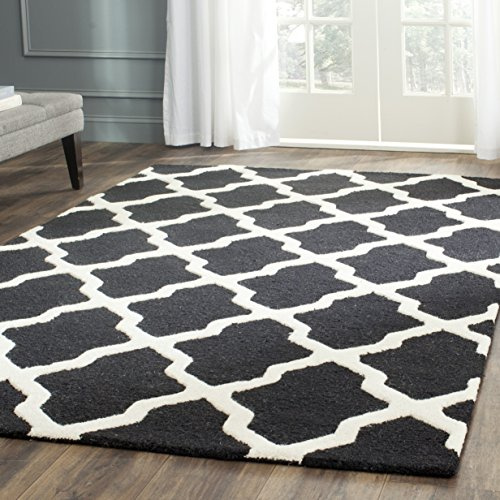 SAFAVIEH Geometrisch Teppich für Wohnzimmer, Esszimmer, Schlafzimmer - Cambridge Collection, Kurzer Flor, Schwarz und Elfenbein, 183 X 274 cm