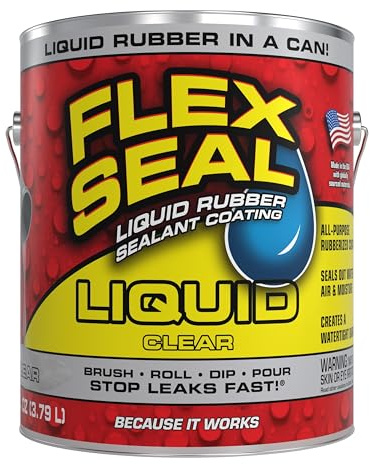 Flex Seal Liquid, Rubber Coating Sealant, Waterproof, Flexible, Breathable, and UV Resistant, Roof Repair, Basements, RV, Campers, Trailers, Marine, EPDM, Masonry, Clear, 1 Gallon