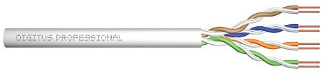 DIGITUS 100 m de Cable de red Cat 5e, U-UTP Simplex, BauPVO Eca, Revestimiento de PVC, 100 MHz Copper AWG 24/1, Compatible con PoE, Cable LAN Cable de instalación Cable Ethernet, Gris