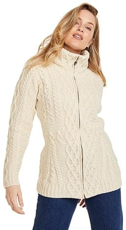 Damen Irish Wool Cardigan mit Reißverschluss (Natürlich, S)