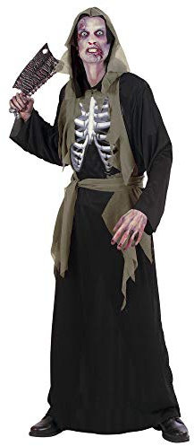 W WIDMANN MILANO Party Fashion - Kostüm Zombie, Tunika mit Kapuze, holographischer Oberkörper mit Knochen, Gürtel