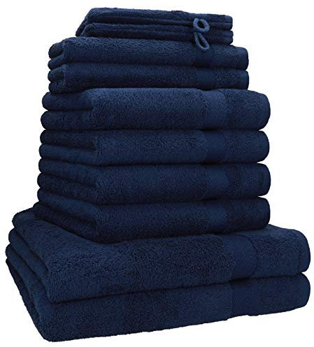 Betz 10-TLG. Handtuch-Set Premium 100% Baumwolle 2 Duschtücher 4 Handtücher 2 Gästetücher 2 Waschhandschuhe Farbe dunkelblau