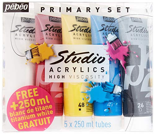 Pébéo Beaux-Arts Studio Acrylique 5 Tubes 250 ml - Couleurs primaires