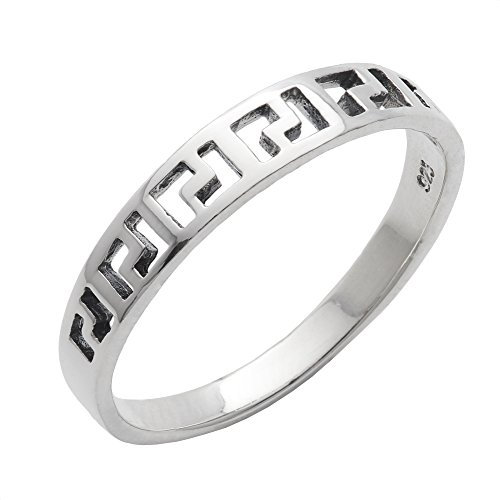 Silverly Frauen 925 Sterling Silber Offene griechischen Keys L Shape Design Schmal Band Ring