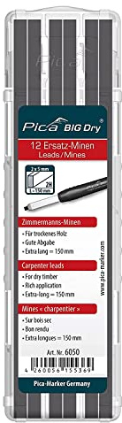 Pica BIG DRY Pen Pack of 12 Pencil Refills Carpenters Black Graphite 2H 6050