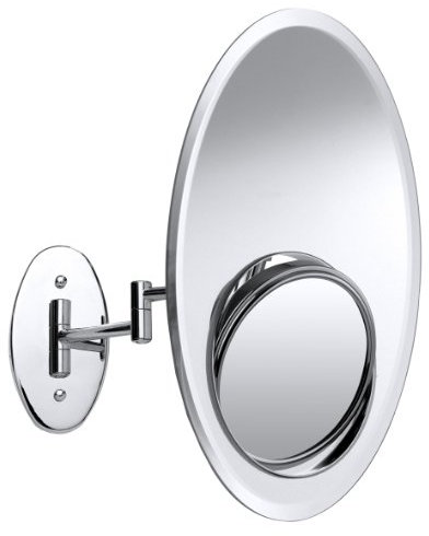 axentia Wandspiegel 3-fache Vergrößerung, mit rotierbarem Vergrößerungsspiegel (8-fach), verchromter Kosmetikspiegel, dreh- und schwenkbar, Maße: ca. 30,5 x 20 x H 30 cm