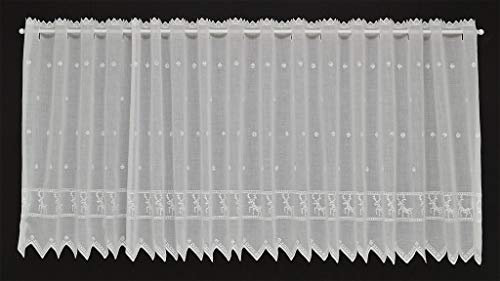 frankgardinen Scheibengardine Hirsch im Kreuzstich 47 cm hoch Weiß - Wunschbreite frei wählbar durch gekaufte Menge in 21 cm Schritten - Meterware