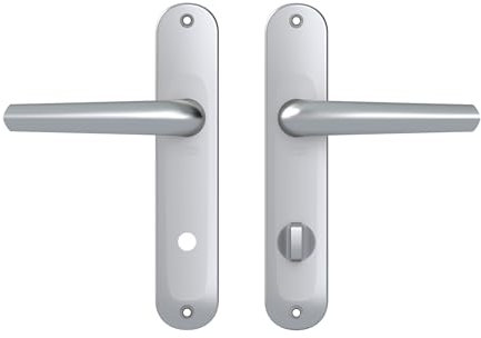 Vachette Set de Poignée de Porte sur Petite Plaque MONDIAL - Version Condamnation Porte de Salle de Bain, WC - Entraxe 165 mm - Pose Facile - Garantie 10 ans - en Aluminium Résistant, Finition Argent