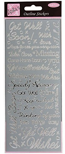 Anitas Outline Stickers, Get Well Soon, Silver, For Scrapbooking, Card Making, Kids Play, Homework, Art, Craft, Embelish, Decorative, Paper, Card, Glass, Metal, Plastic, Foam