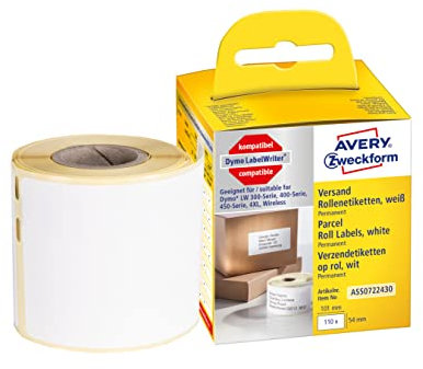 AVERY Zweckform ASS0722430 Dymo LabelWriter Versandetiketten kompatibel zu S0722430 (54x101mm, 1 Rolle|110 Paketaufkleber, selbstklebend, für LW Dymo Etikettendrucker/Beschriftungsgerät/Etikettenband)