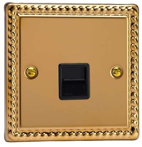 Varilight Single Telephone Secondary Extension Socket - Classic Georgian Brass With Black Insert, XGTSB