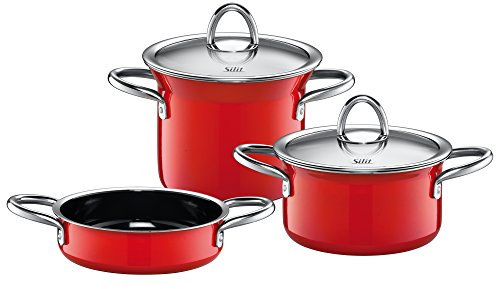 Silit miniMAX Topfset Induktion 3-teilig, Kochtopf Set mit Metalldeckel, Pfanne, Silargan Funktionskeramik, Induktions Töpfe Set nickelfrei, rot