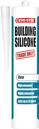 EVO-STIK Building Silicone Sealant, Waterproof, High Movement Accommodation, Interior & Exterior Use, Lasts up to 25 Years, Colour: Clear, Size: 290ml