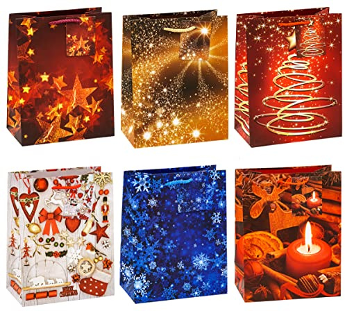 TSI Geschenktüten WEIHNACHTEN SERIE 8, 12er Packung, Größe: Mittel (HxBxT 23 x 18 x 10 cm), Art. Nr. 83018