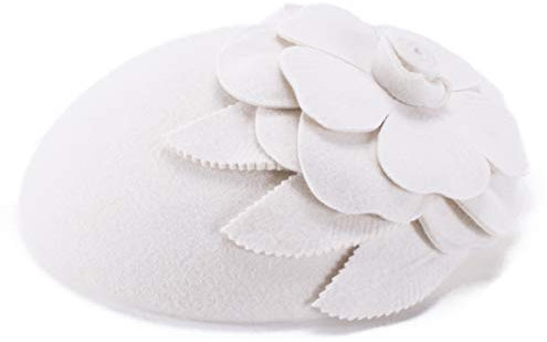 Lawliet Damen Fascinator Baskenmütze, Wollfilz, Pillendose, Hut, Hochzeit, Anlass, Kopfschmuck A083, elfenbeinfarben, Einheitsgröße-L