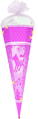 alles-meine.de GmbH 3-D Effekt - Flock ! - Schultüte - REH & Blumen/Soft Touch - Flockdruck - 85 cm - 6 eckig - Filzdruck/Rüschenborte & Organza Abschluß - Zuckertüte R..