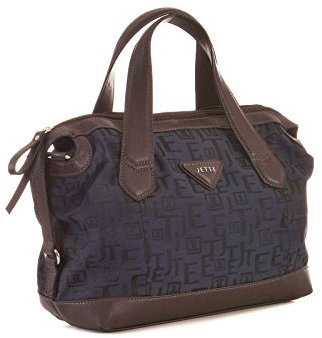 JETTE Damen Tasche Handtasche Logo Jacquard Handbag, dunkelblau-braun