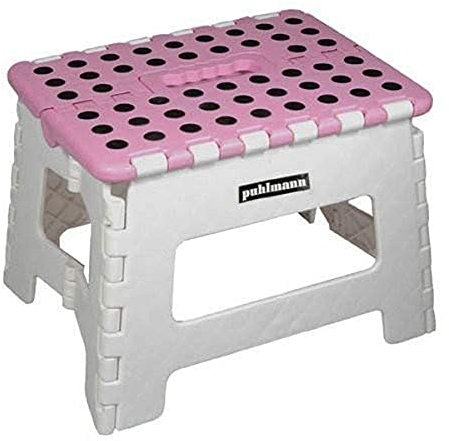 MIK funshopping PUHLMANN Miss Daisy Faltbarer Hocker – Leichter Tritthocker – rutschfest – einfache Aufbewahrung für Erwachsene und Kinder für Küche, Bad – 22 cm – Rosa