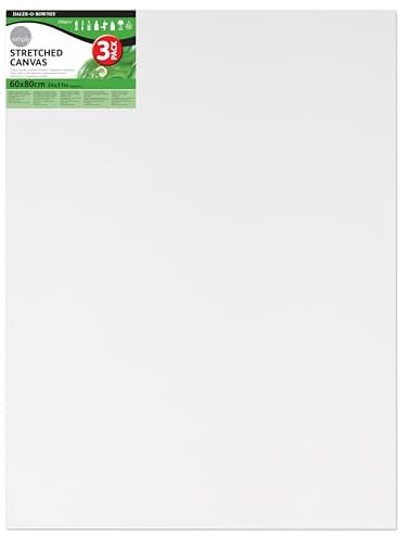 Daler-Rowney Simply Stretched Canvas, Medium Grain, 250 gsm, 16mm Deep, 24 x 31in - 60 x 80 cm, White, 3 Pack