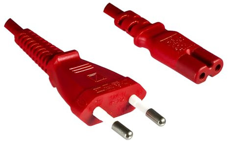 DINIC Stromkabel, Netzkabel Euro-Stecker auf C7 2-pin Euro-8 (1,80m, 1 Stück, rot)